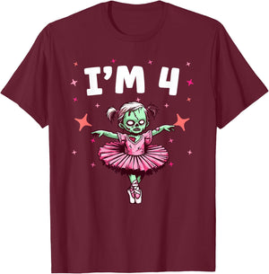 Ballerina Zombie Birthday 4th Birthday Party I'm 4 T-Shirt - T-Shirt | Maroon