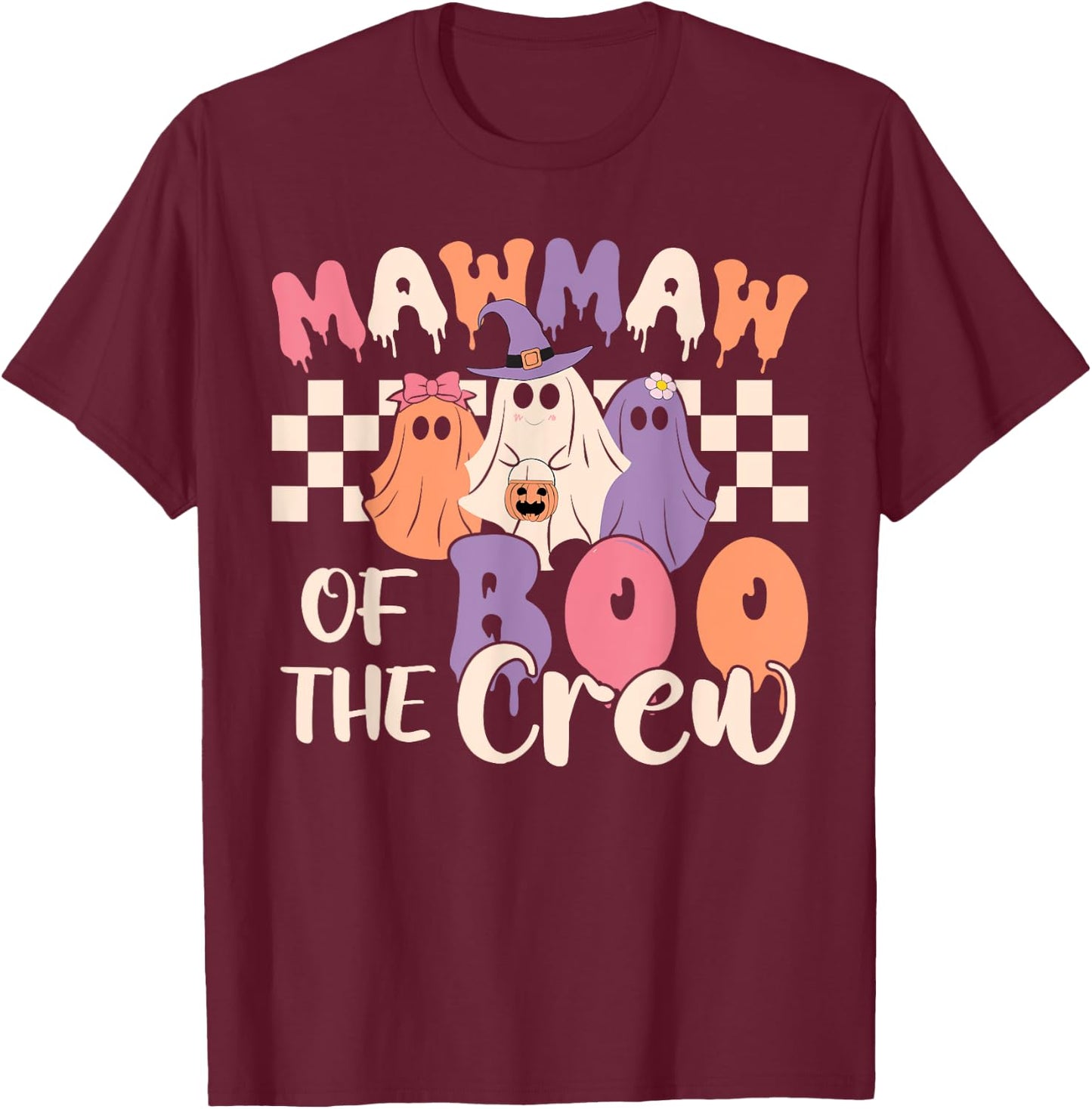 Mawmaw Of The Boo Crew Retro Ghost Spooky Halloween Family T-Shirt - T-Shirt | Maroon