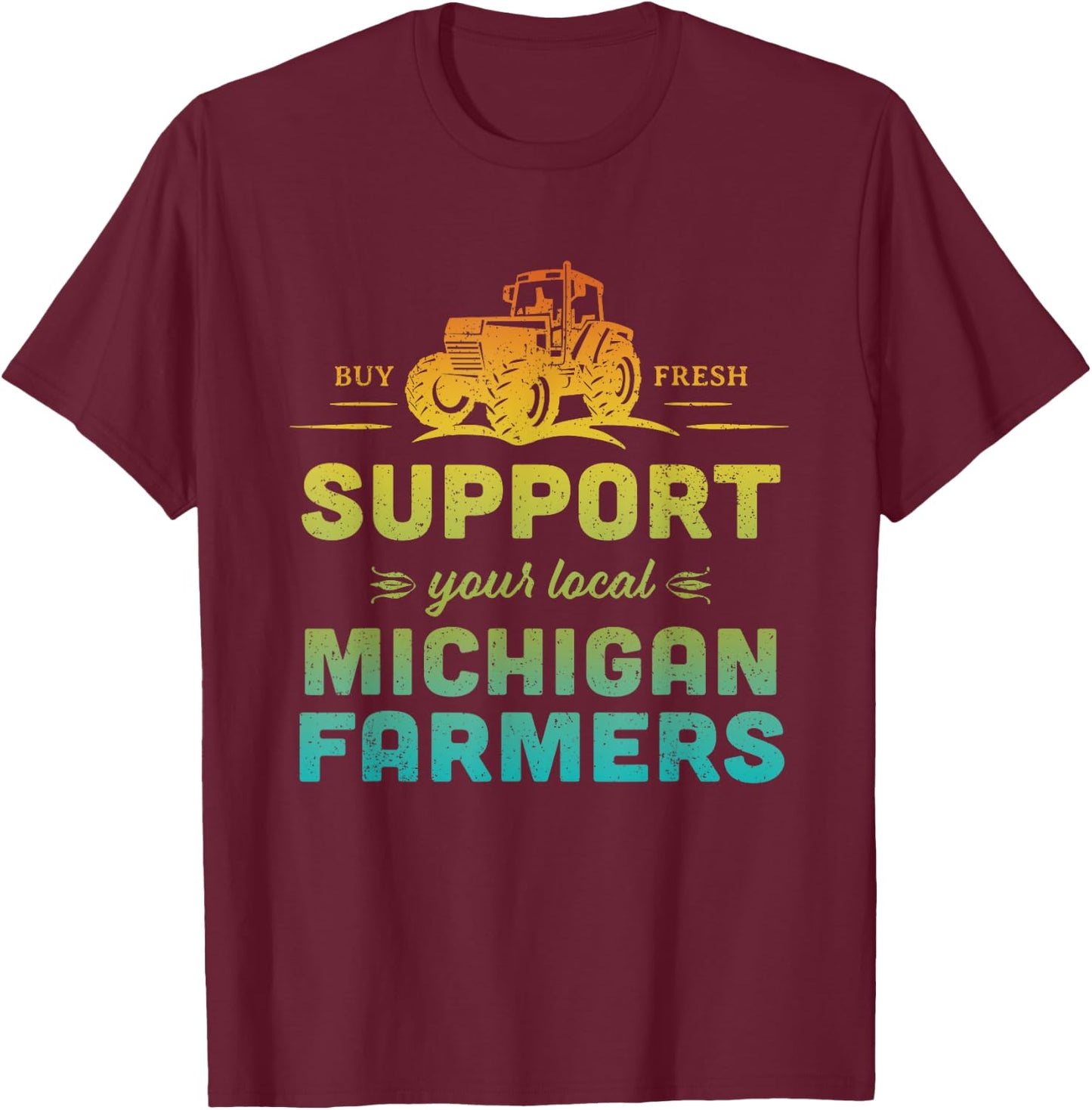 Michigan Farmers Local Market Farms Retro Tractor Souvenir T-Shirt - T-Shirt | Maroon