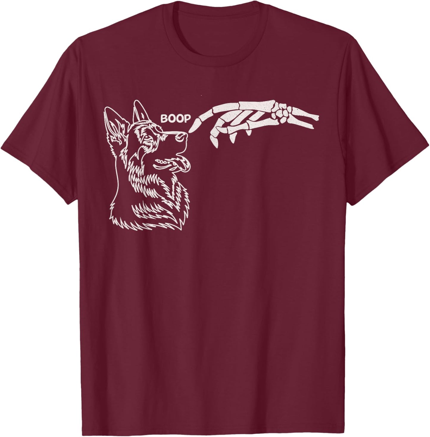 Cute Dog Skeleton Hand Boop Halloween Women Girls Kids T-Shirt - T-Shirt | Maroon