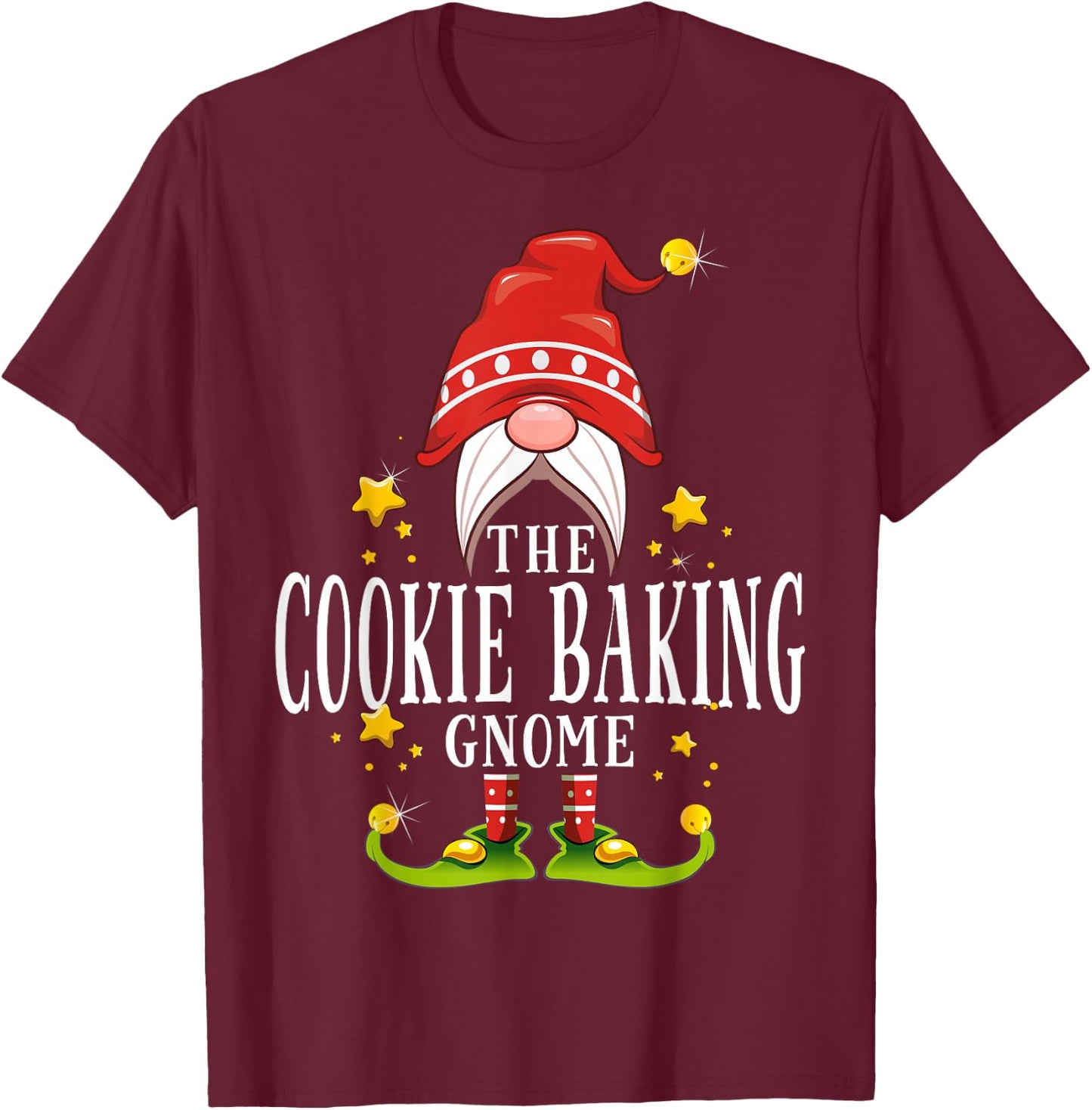 The Cookie Baking Gnome Christmas Matching T-Shirt - T-Shirt | Maroon