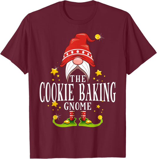 The Cookie Baking Gnome Christmas Matching T-Shirt - T-Shirt | Maroon