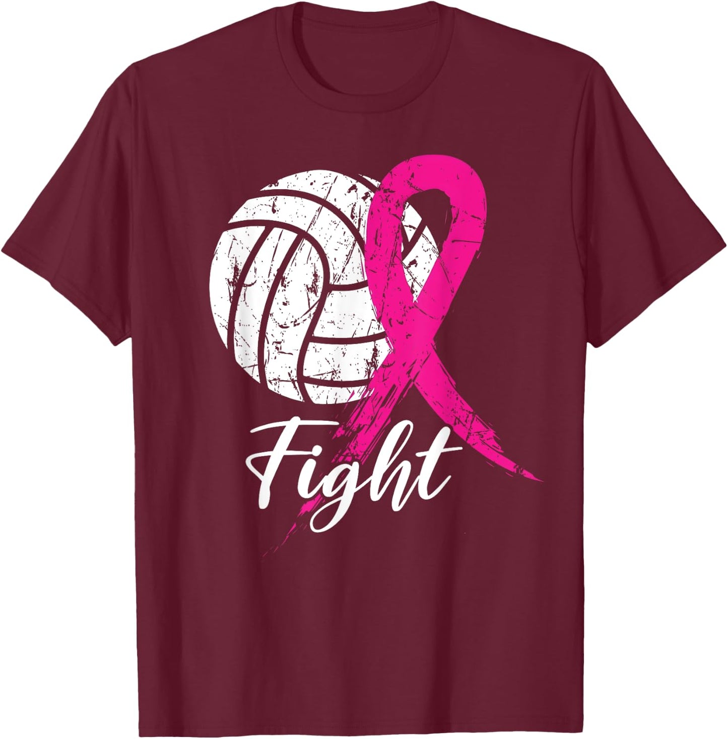 Fight Breast Cancer Volleyball Pink Ribbon Awareness Women T-Shirt - T-Shirt | Maroon