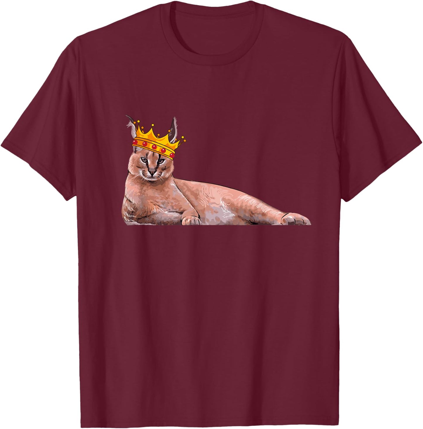 Big Floppa Crown Meme Caracal Cat Women Girls Kids T-Shirt - T-Shirt | Maroon