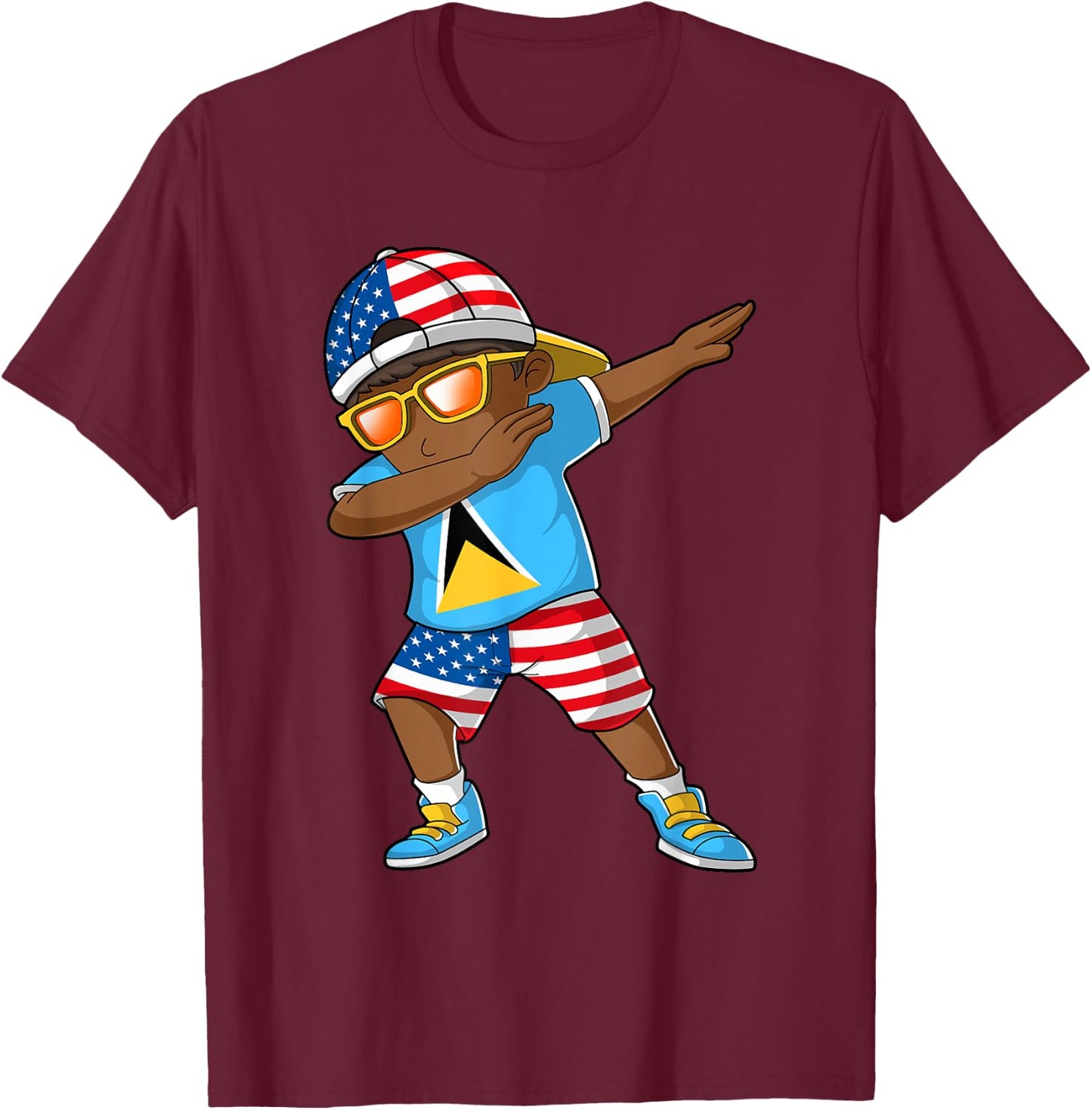Half American Half Saint Lucian Boy Kid Saint Lucia Flag T-Shirt - T-Shirt | Maroon