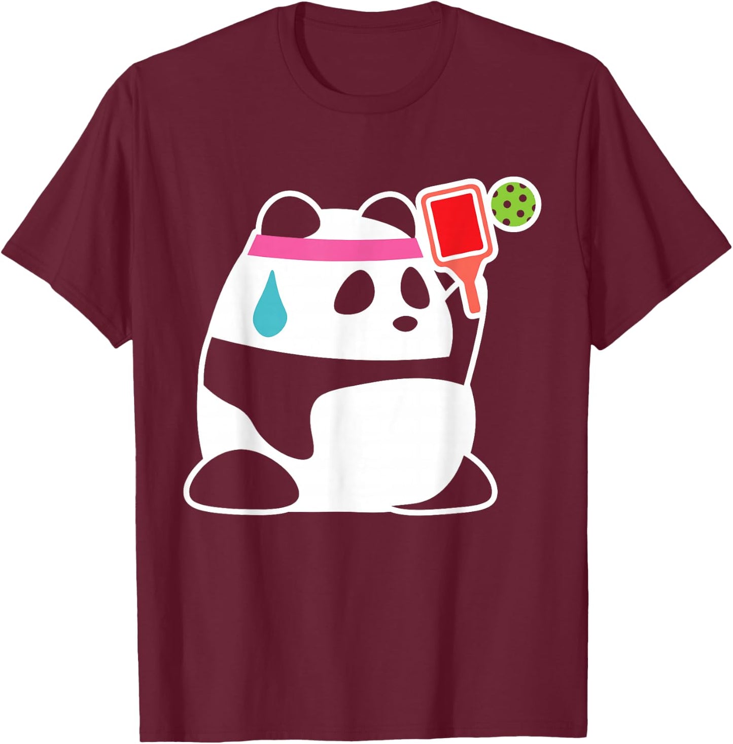 Kawaii Pickleball Player Trainer Panda Bear Animal Lovers T-Shirt - T-Shirt | Maroon