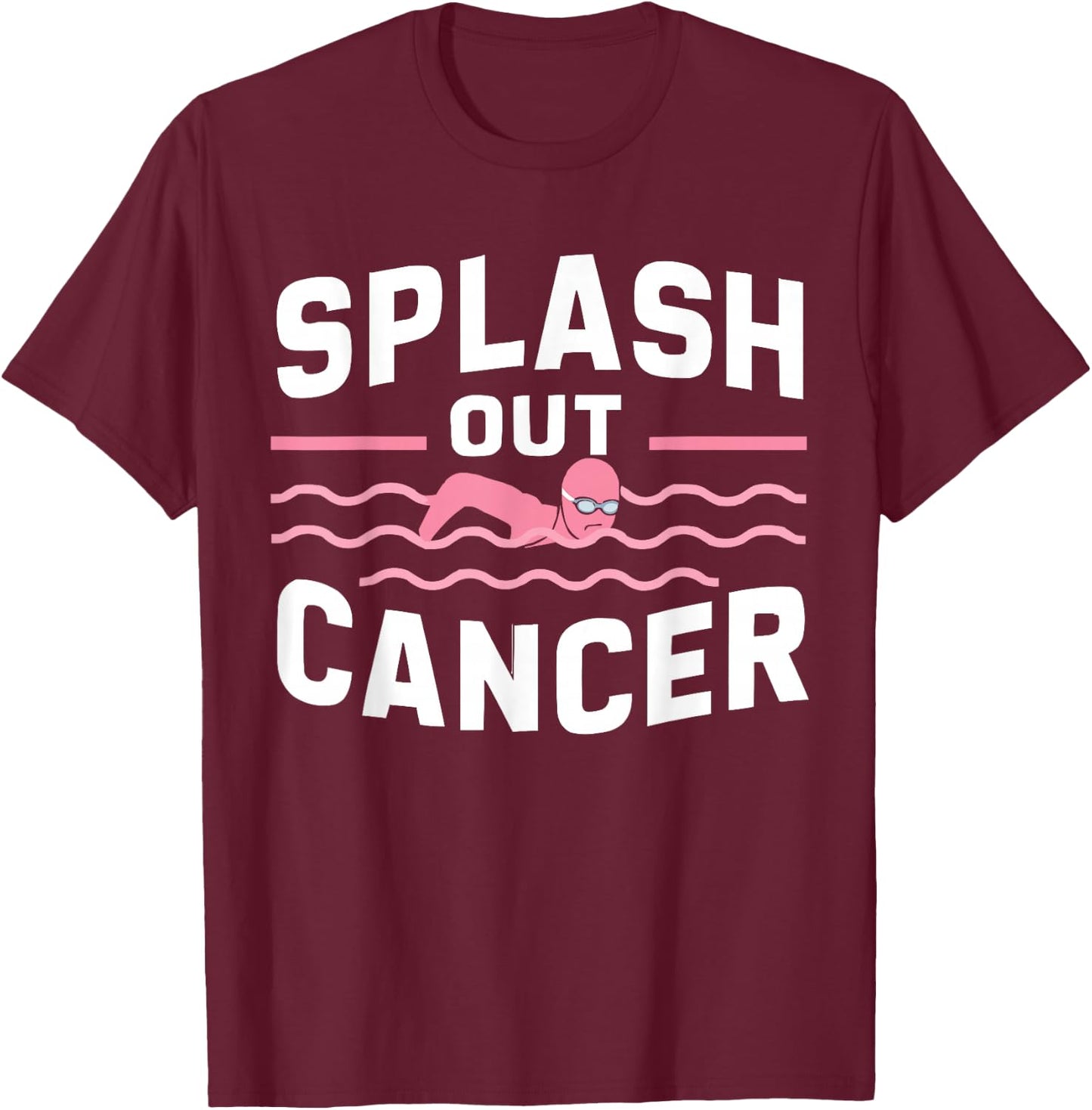 Swimming Breast Cancer Awareness Month Pink Ribbon T-Shirt - T-Shirt | Maroon