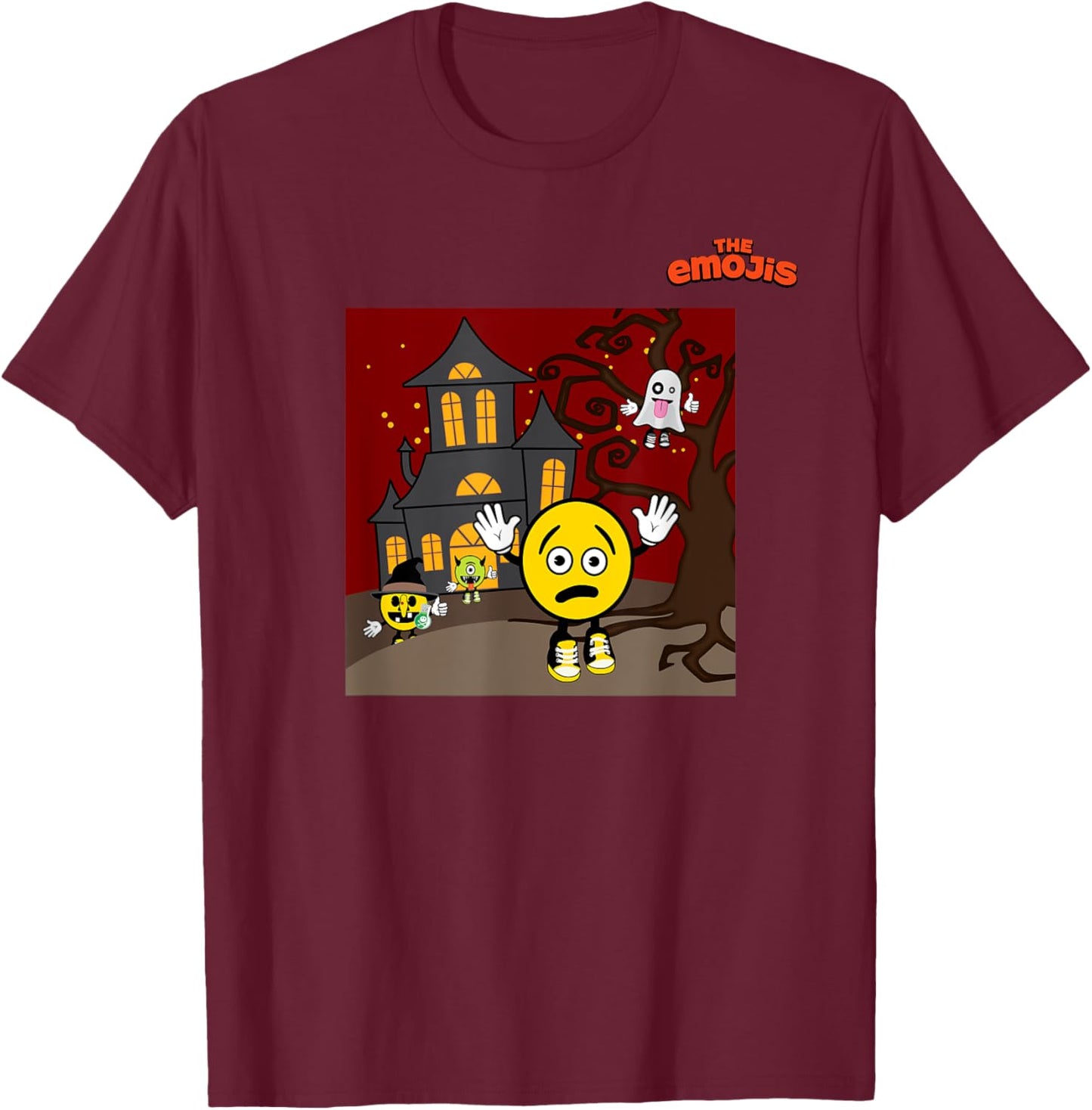 Emoji Haunted House Phantom Witch Scared Face T-Shirt - T-Shirt | Maroon