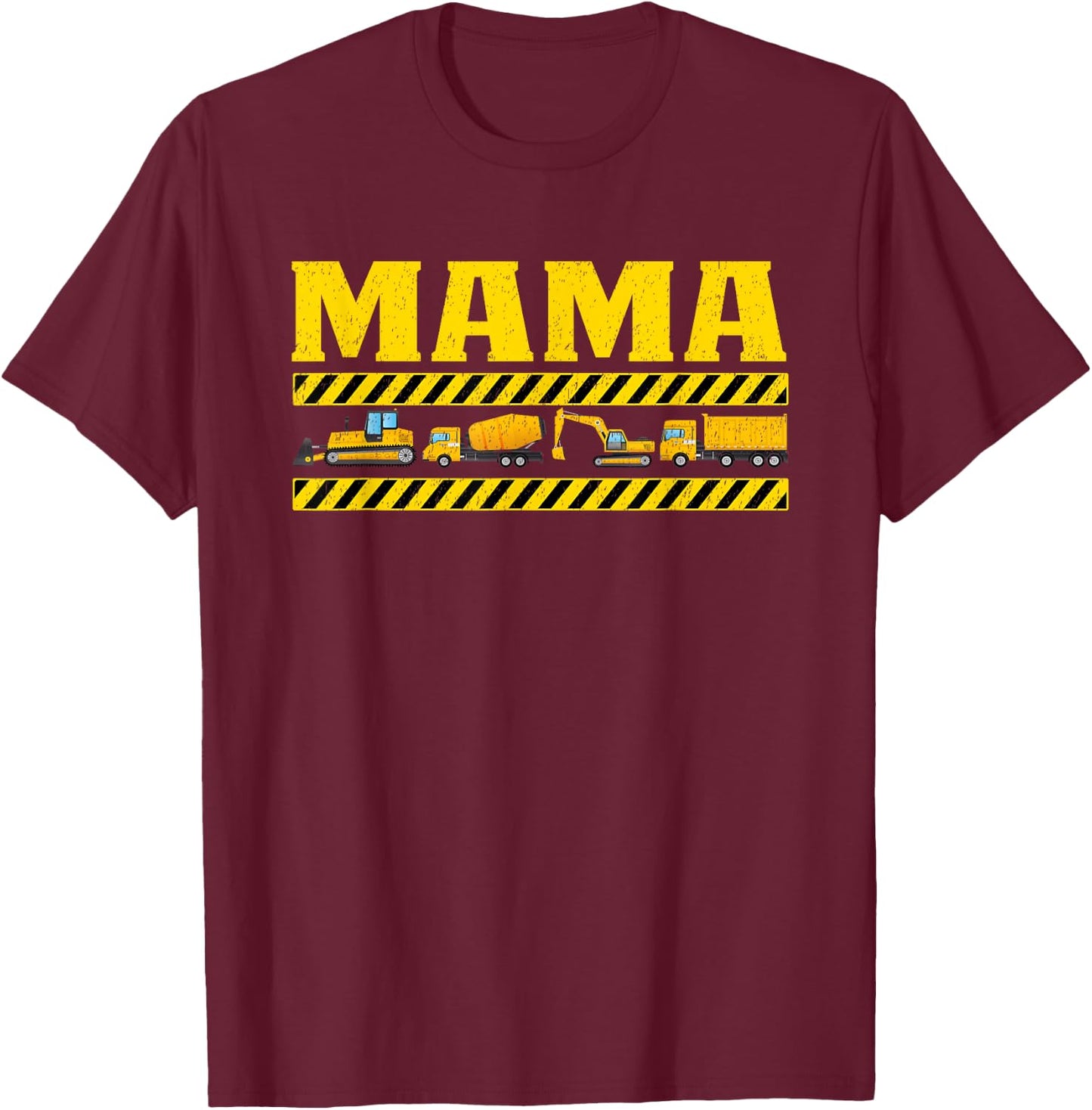 Mama Birthday Construction Party Matching T-Shirt - T-Shirt | Maroon