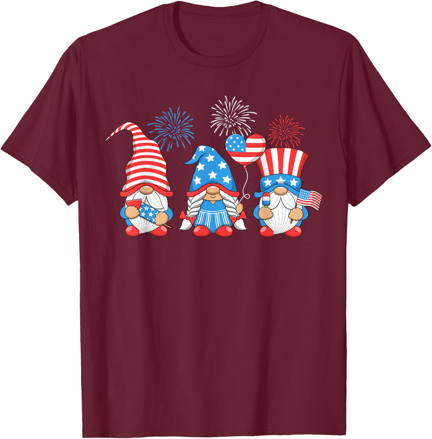 Gnomes 4th of July Patriotic American Independence Day USA Kids Men T-Shirt - T-Shirt | Maroon