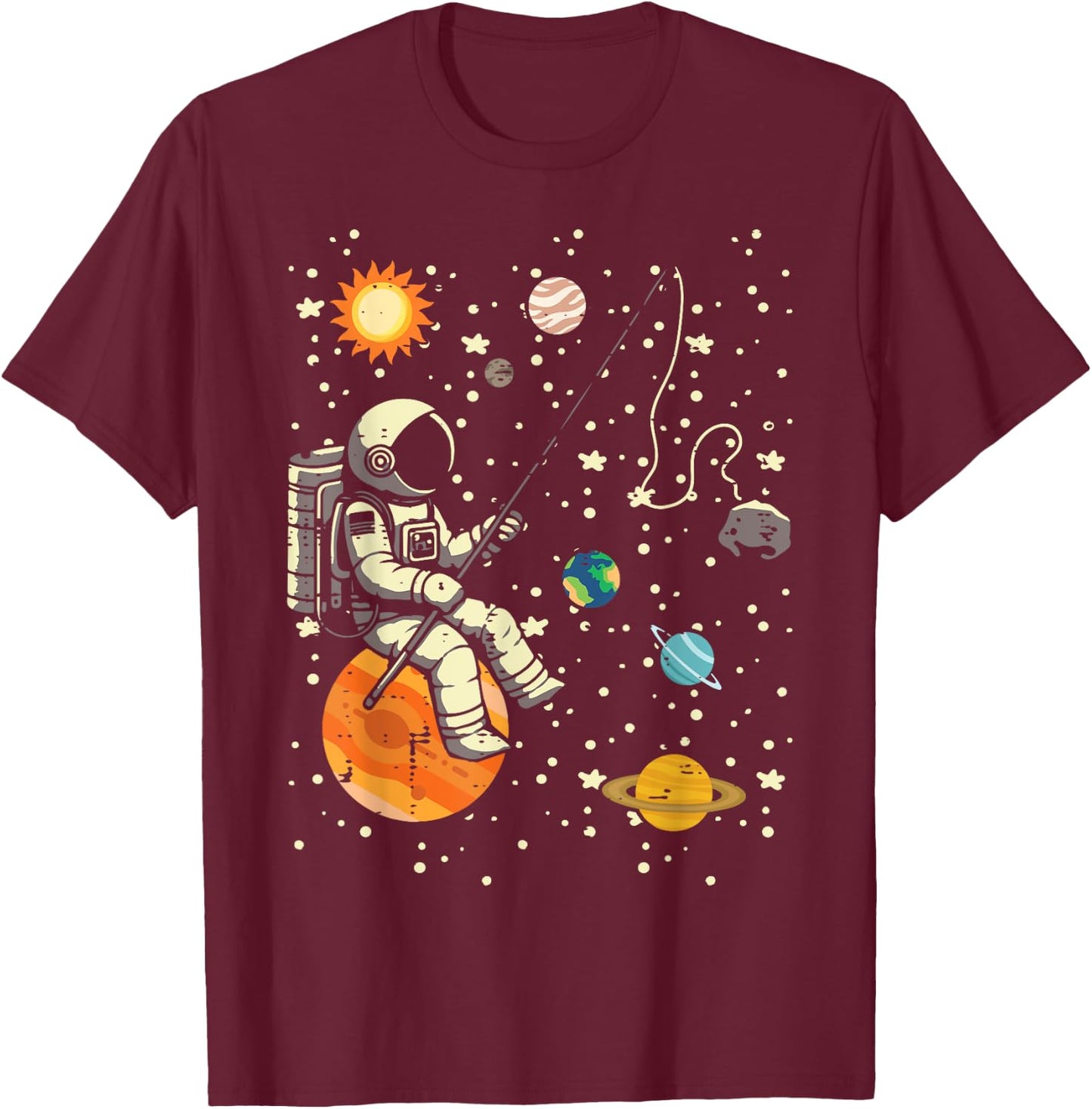 Astronaut Fishing Planets Space Galaxy Men Boys Kids Women T-Shirt - T-Shirt | Maroon