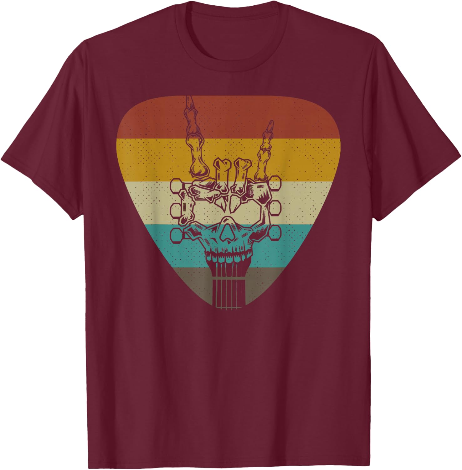 Vintage Rock & Roll Skeleton Funny Guitar Music Lover Retro T-Shirt - T-Shirt | Maroon