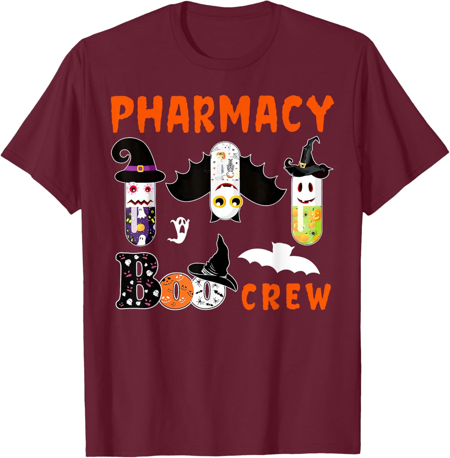 Pharmacy Boo Crew Pills Pharmacist Spooky Halloween Costume T-Shirt - T-Shirt | Maroon