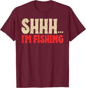 Shhh I'm Fishing Fish Lovers Retro Angler Father Dad Vintage T-Shirt - T-Shirt | Maroon