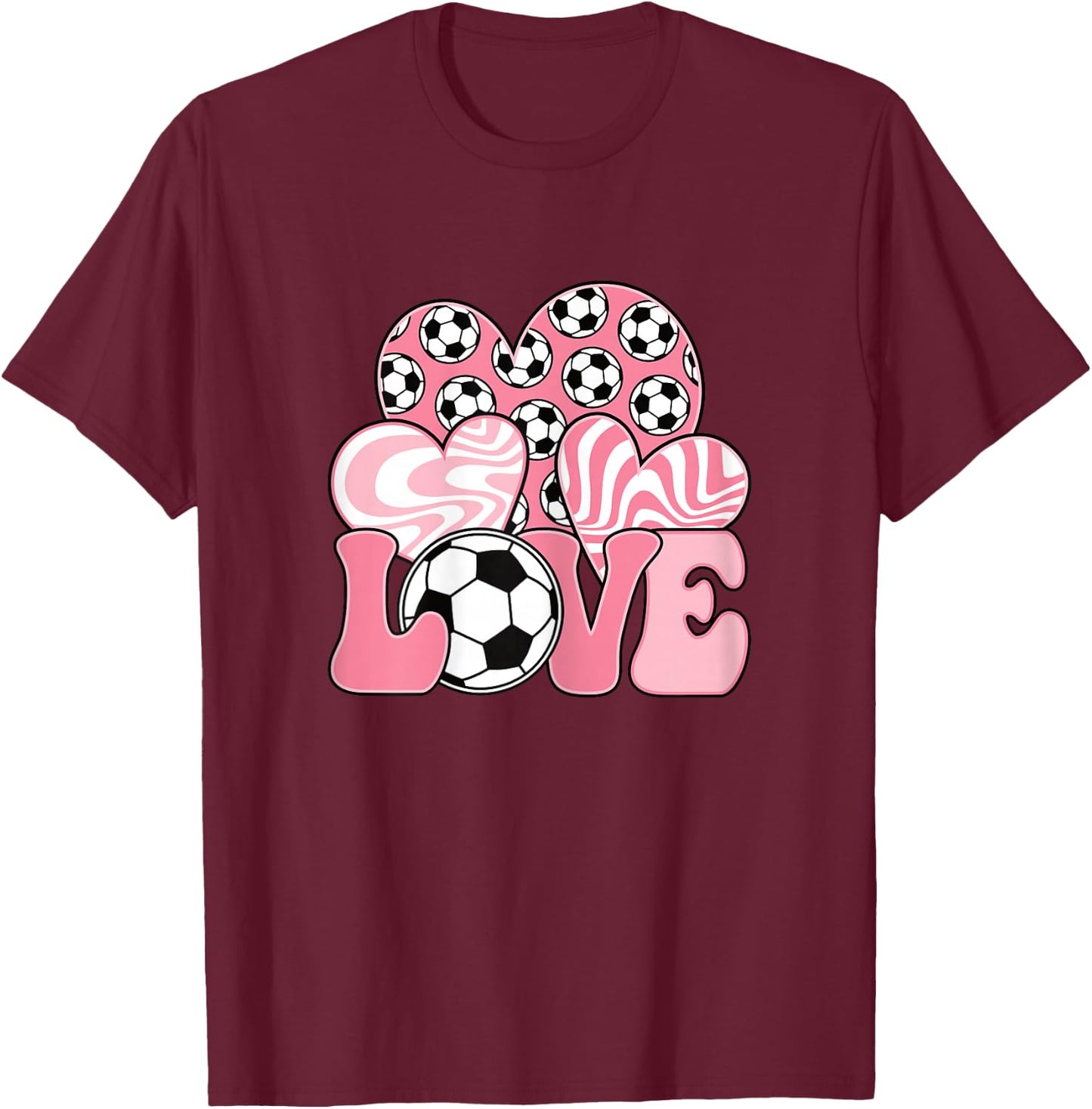Love Soccer Cute Pink Soccer Lover Women Girls Kids T-Shirt - T-Shirt | Maroon