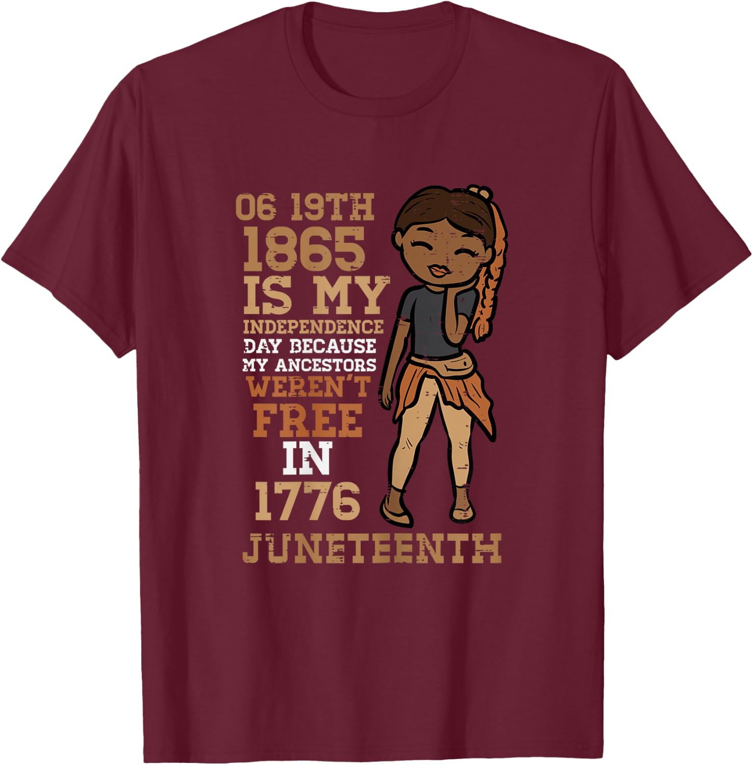 1865 My Independence Day Juneteenth Black Girl Women Kids T-Shirt - T-Shirt | Maroon