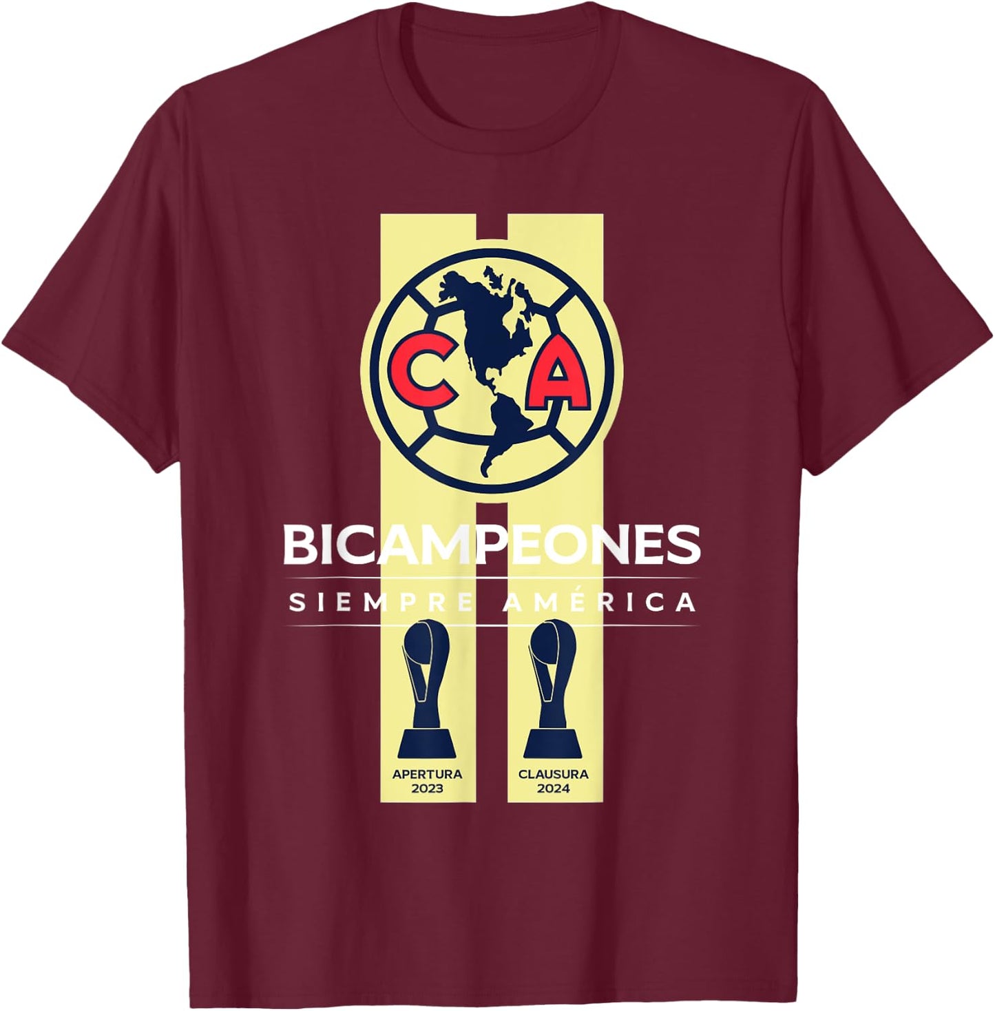 Club America Bicampeon Torneo Apertura 2023 - Clausura 2024 T-Shirt - T-Shirt | Maroon