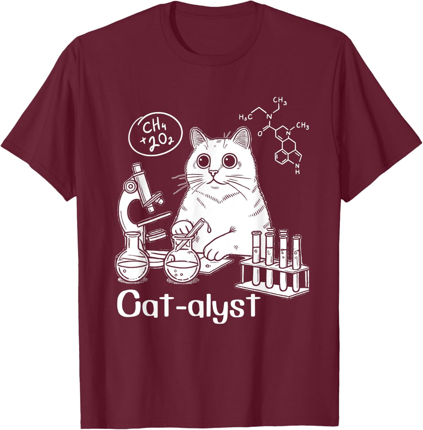 Funny Cat-alyst Science Meme Cat Scientist Nerd Cat Lover T-Shirt - T-Shirt | Maroon