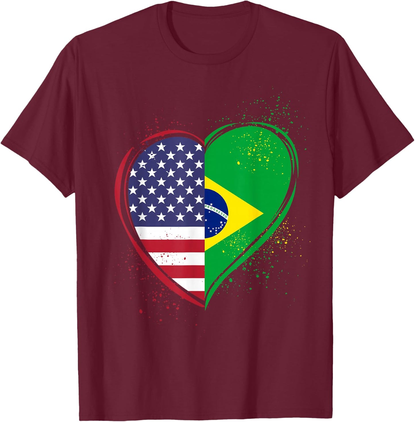 Half Brazilian Half American USA Brazil Culture Patriot Flag T-Shirt - T-Shirt | Maroon