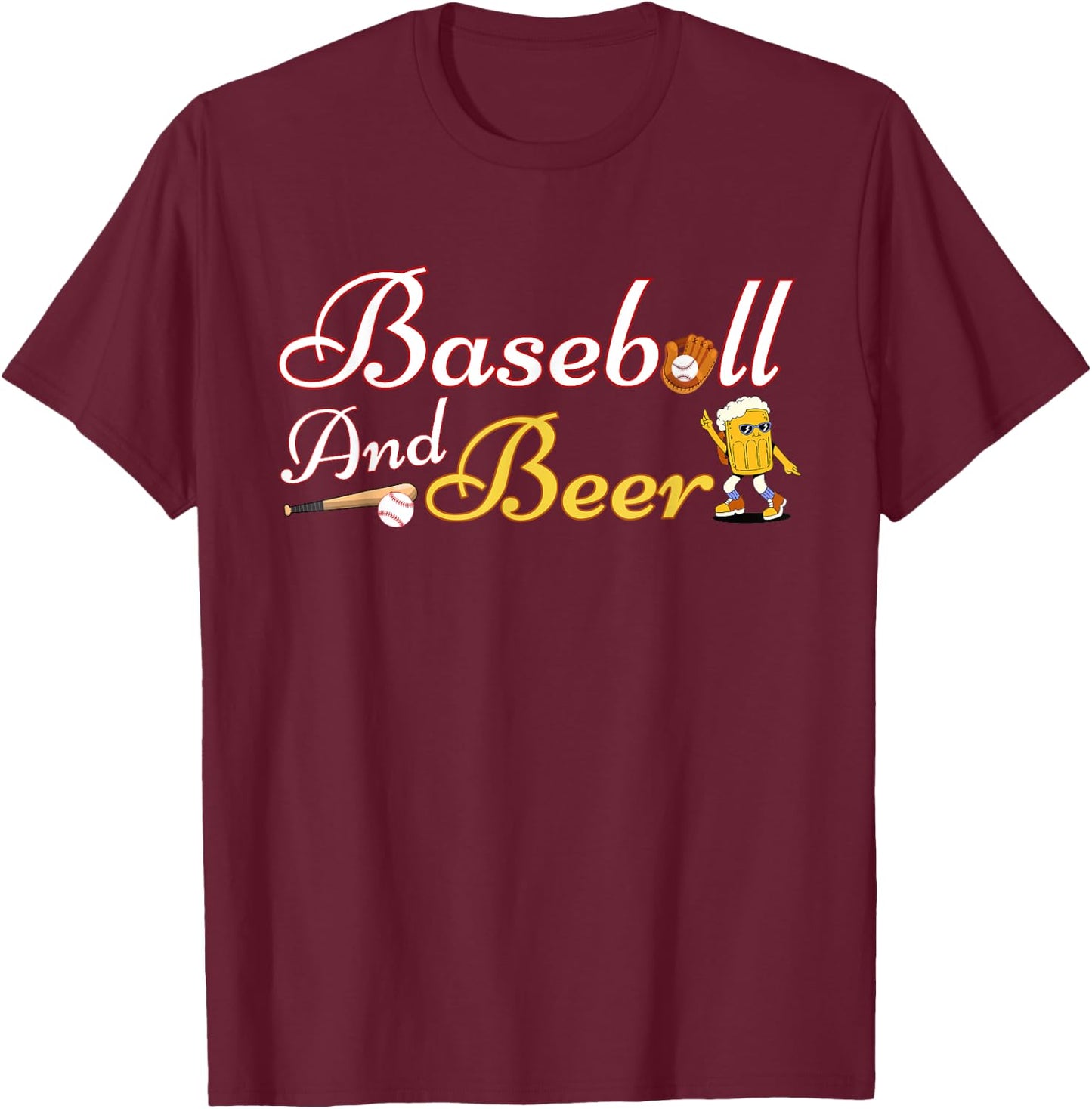 Retro Funny Drinking Vintage Baseball and Beer Apparel Lover T-Shirt - T-Shirt | Maroon