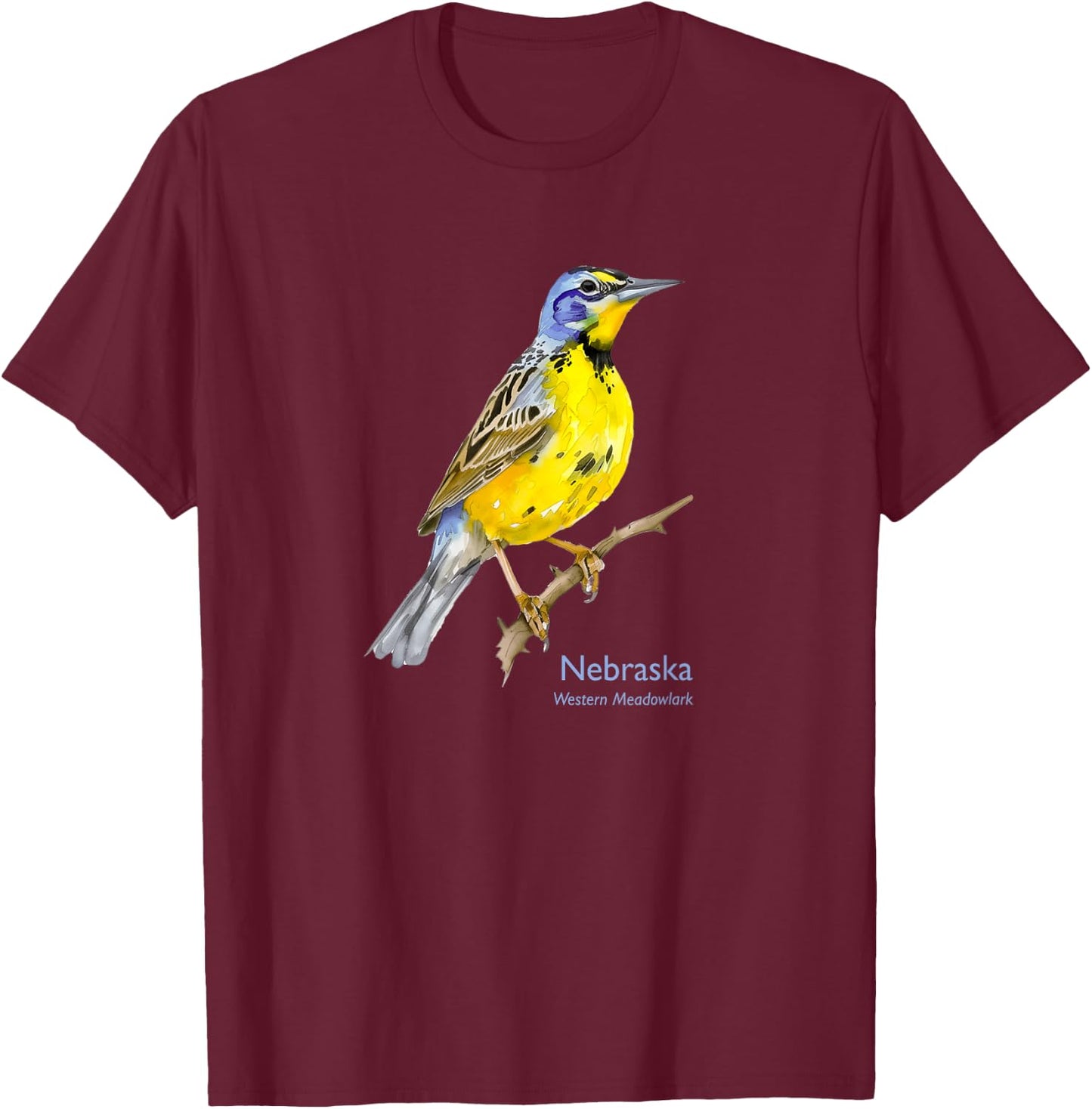 Nebraska Bird Western Meadowlark Birdwatching Birder T-Shirt - T-Shirt | Maroon