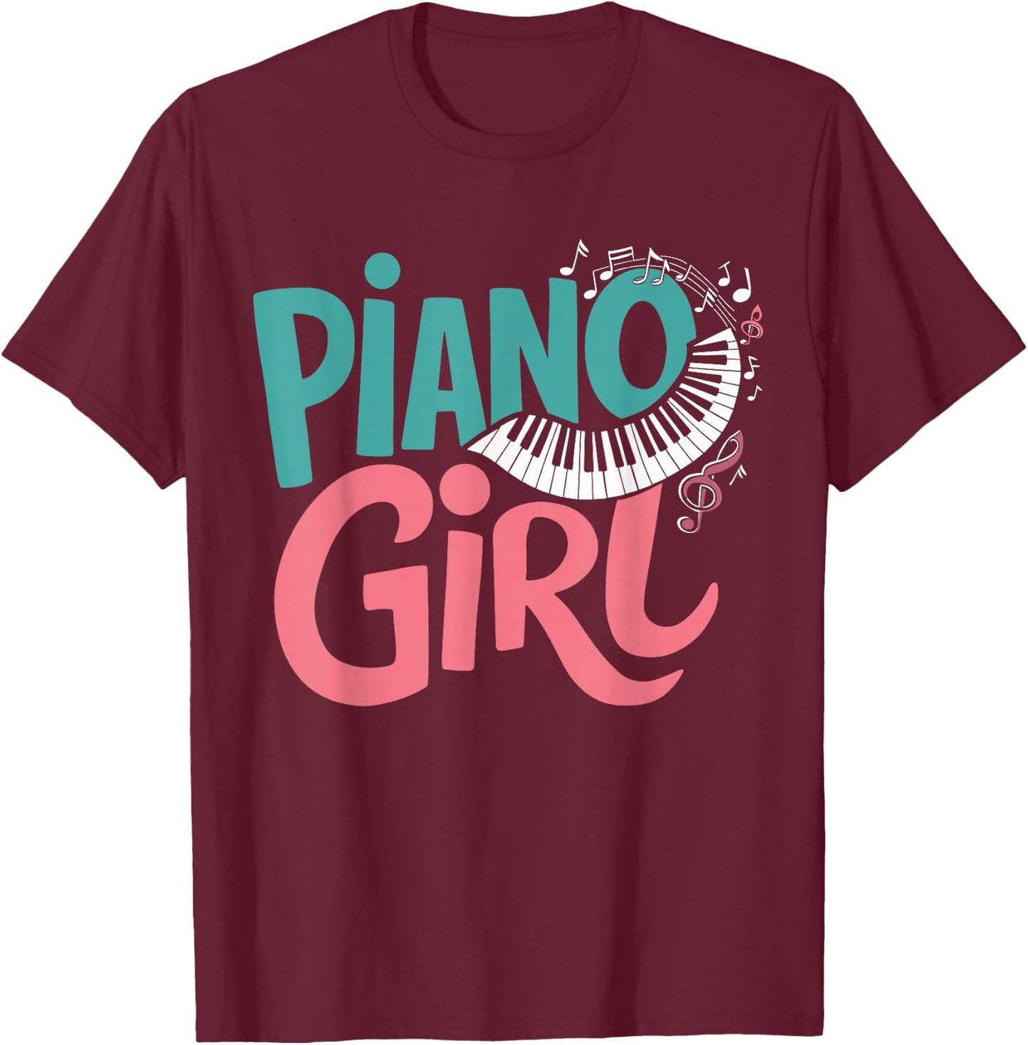 Piano Girl Pianist Music , Small, Black T-Shirt - T-Shirt | Maroon