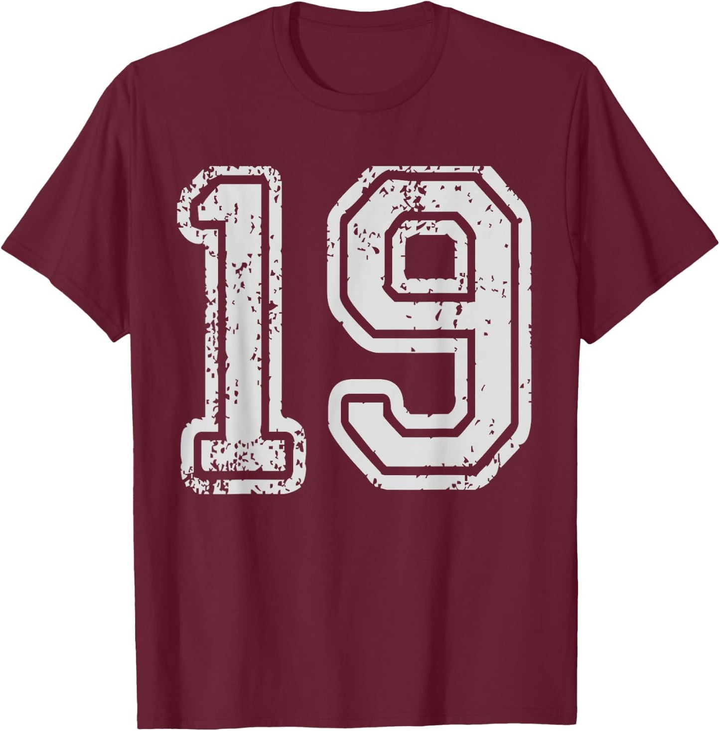 Team Jersey Uniforms Number 19 School Sports 19th Birthday T-Shirt - T-Shirt | Maroon