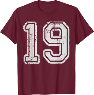 Team Jersey Uniforms Number 19 School Sports 19th Birthday T-Shirt - T-Shirt | Maroon