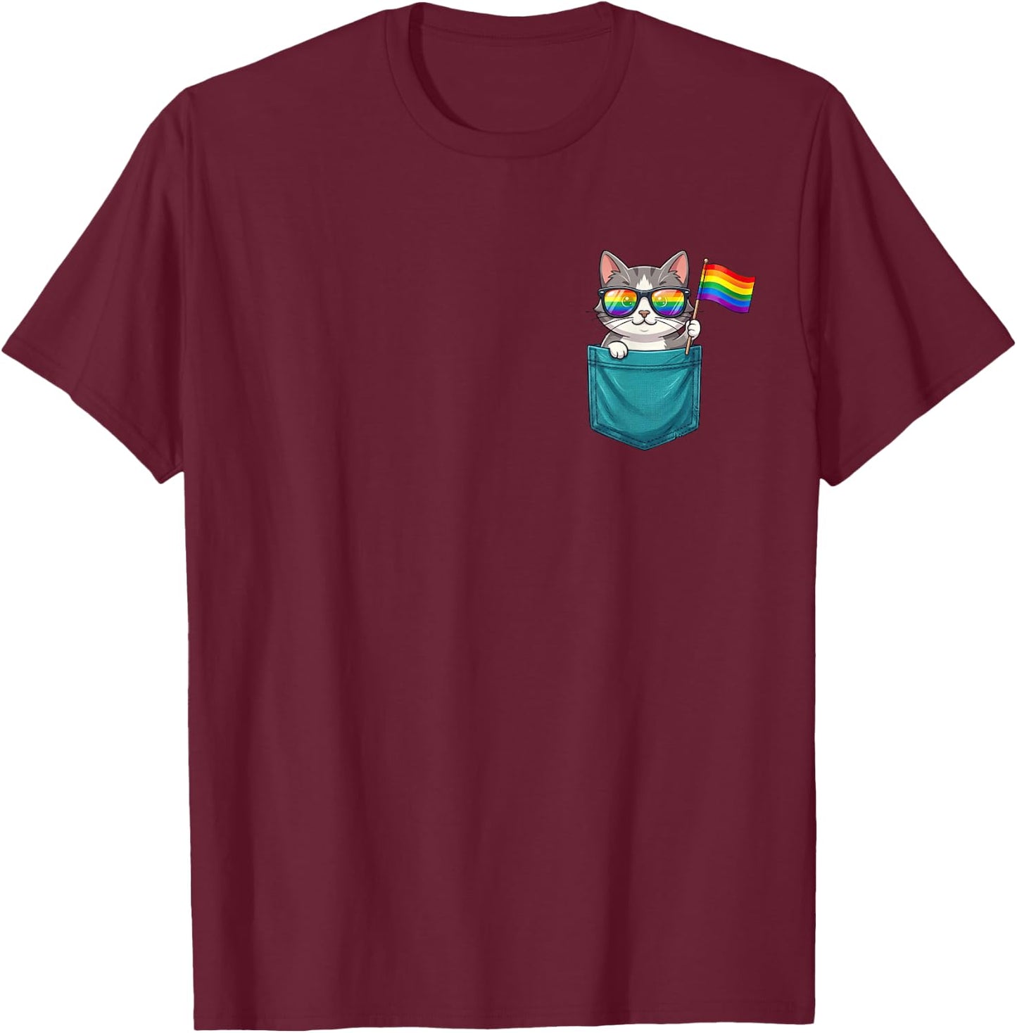 Gay Cat in The Pocket Rainbow Flag LGBTQ Pride Month Purride T-Shirt - T-Shirt | Maroon