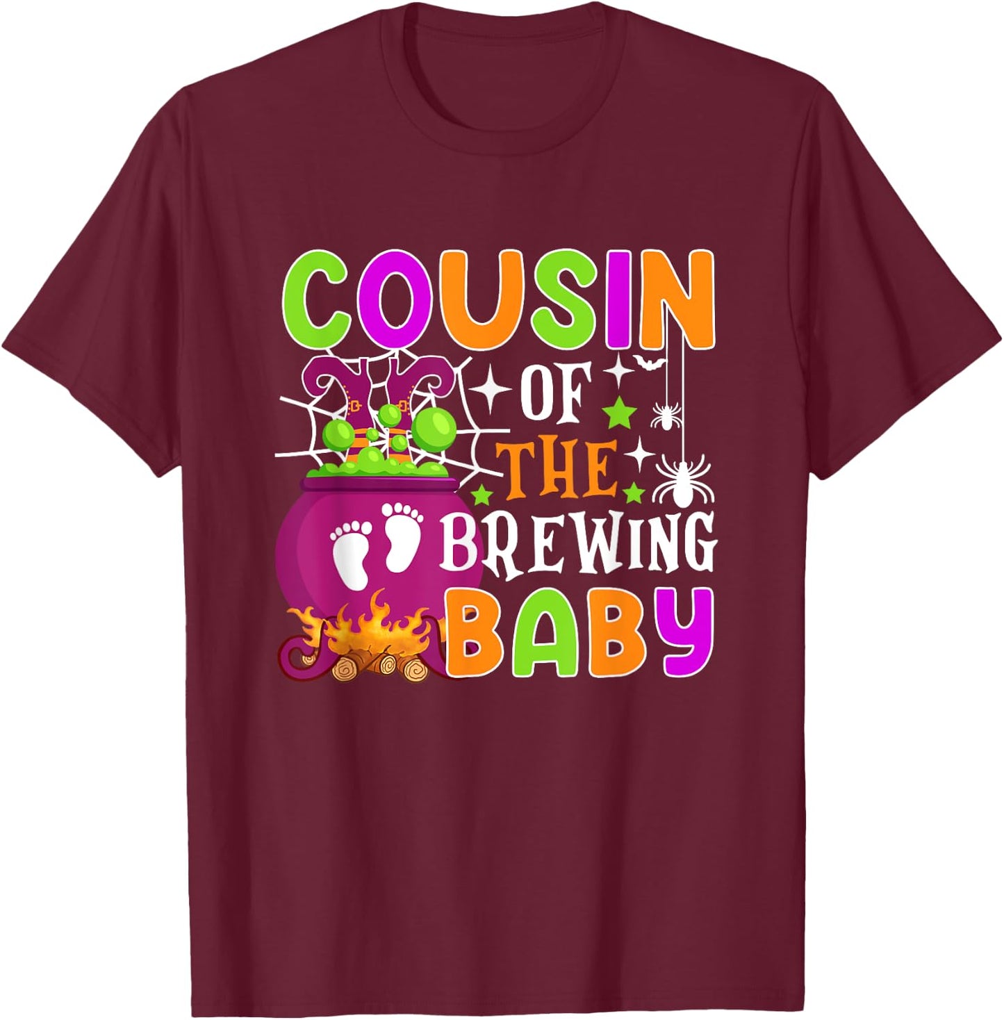 Cousin of Brewing Baby Halloween Theme Baby Shower Spooky T-Shirt - T-Shirt | Maroon