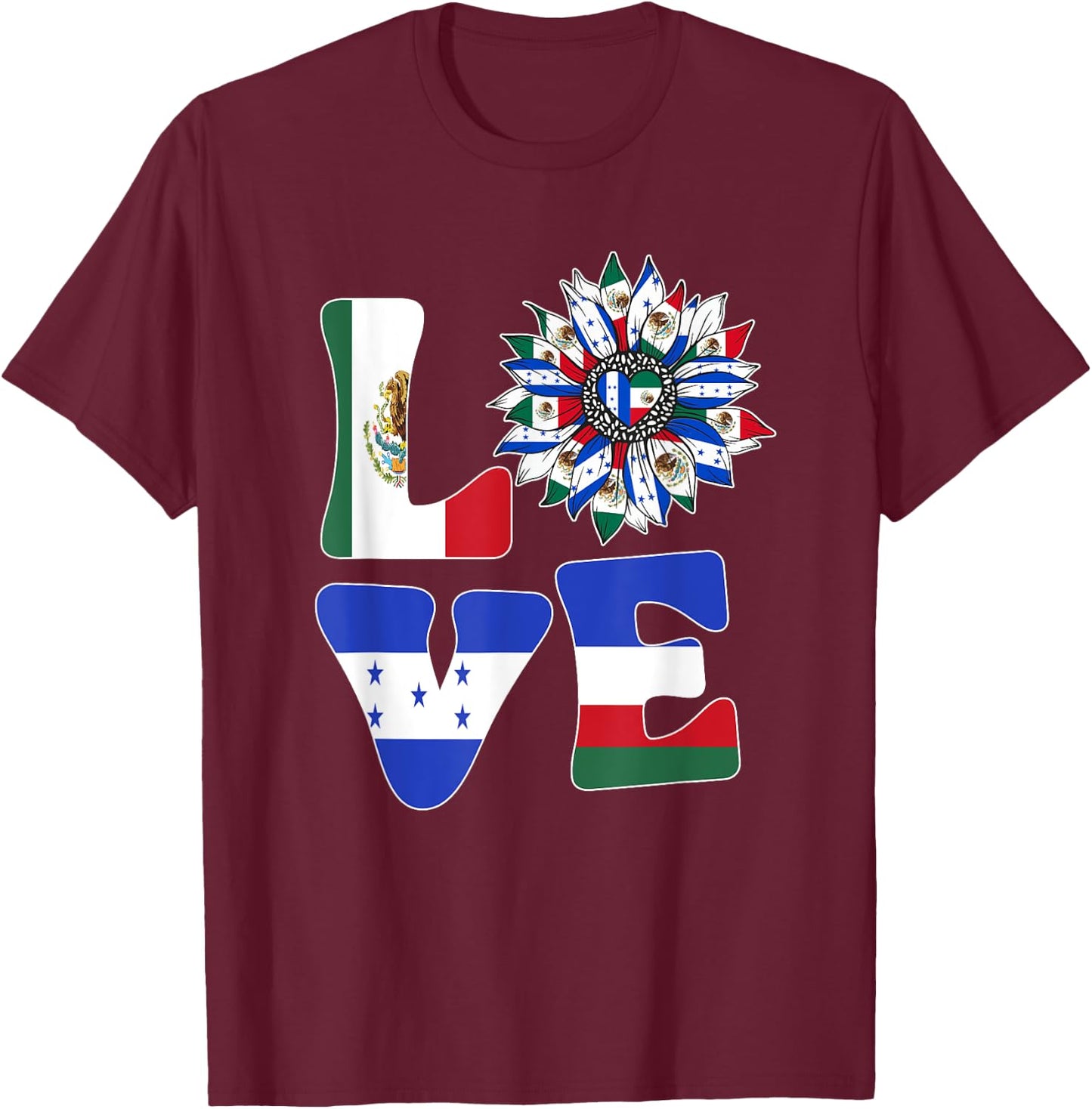 Half Mexican And Honduran Mexico Honduras Flag Sunflower T-Shirt - T-Shirt | Maroon