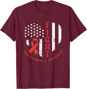 Patriotic US Flag American Hirschsprung's Disease Awareness T-Shirt - T-Shirt | Maroon