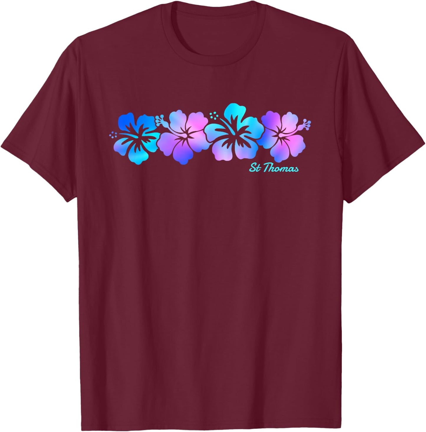 St Thomas Hibiscus Flower Vacation Souvenir T-Shirt - T-Shirt | Maroon