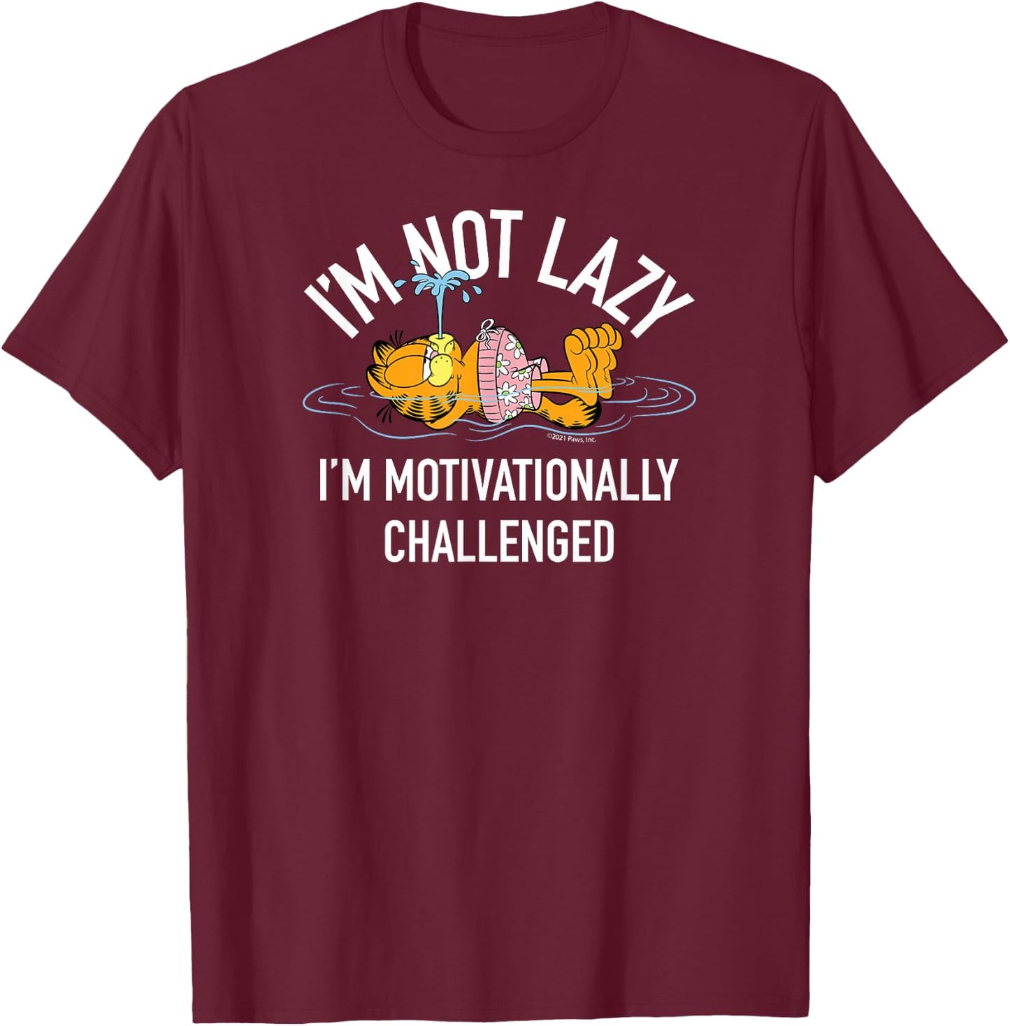 Garfield - I'm Not Lazy I'm Motivationally Challenged T-Shirt - T-Shirt | Maroon