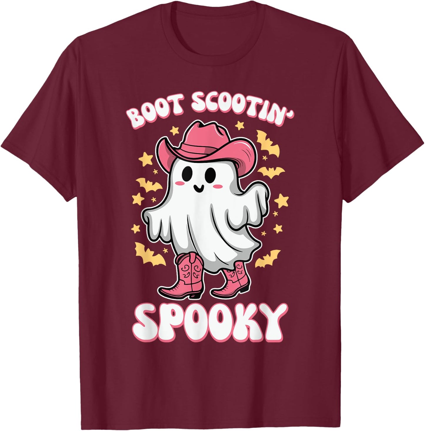 Boot Scootin Spooky Retro Western Funny Halloween Cute Ghost T-Shirt - T-Shirt | Maroon