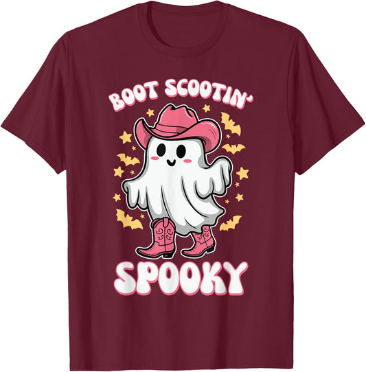 Boot Scootin Spooky Retro Western Funny Halloween Cute Ghost T-Shirt - T-Shirt | Maroon