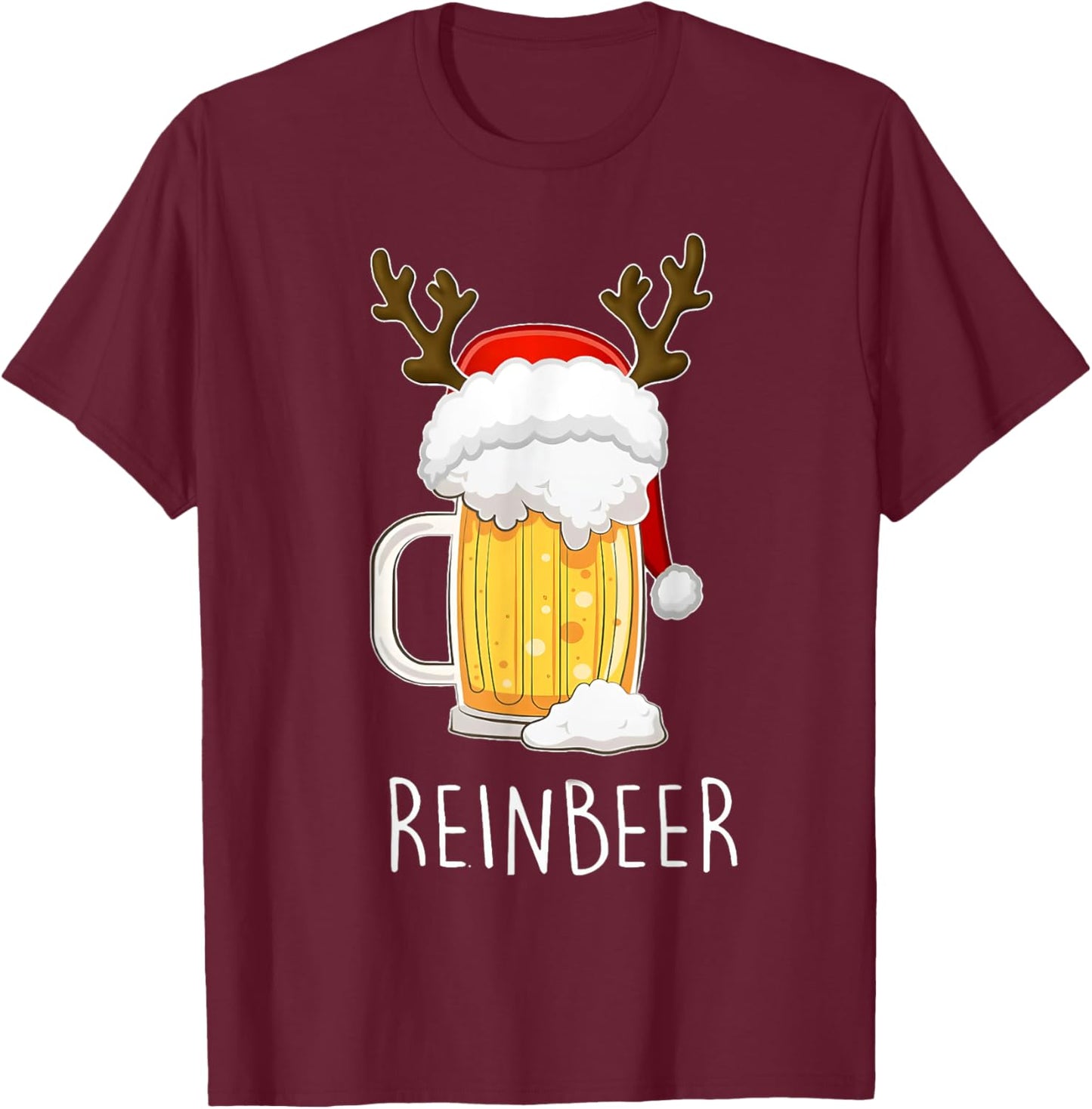 Reinbeer Winedeer Beer Wine Reindeer Christmas Xmas Couples T-Shirt - T-Shirt | Maroon