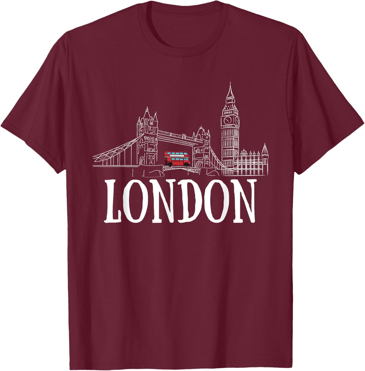 London Skyline Tourist Hometown Vacation Bus Decker Double T-Shirt - T-Shirt | Maroon