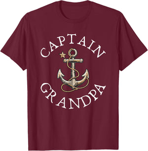 Captain Grandpa Boat Sailing Boating Vintage Anchor Funny T-Shirt - T-Shirt | Maroon