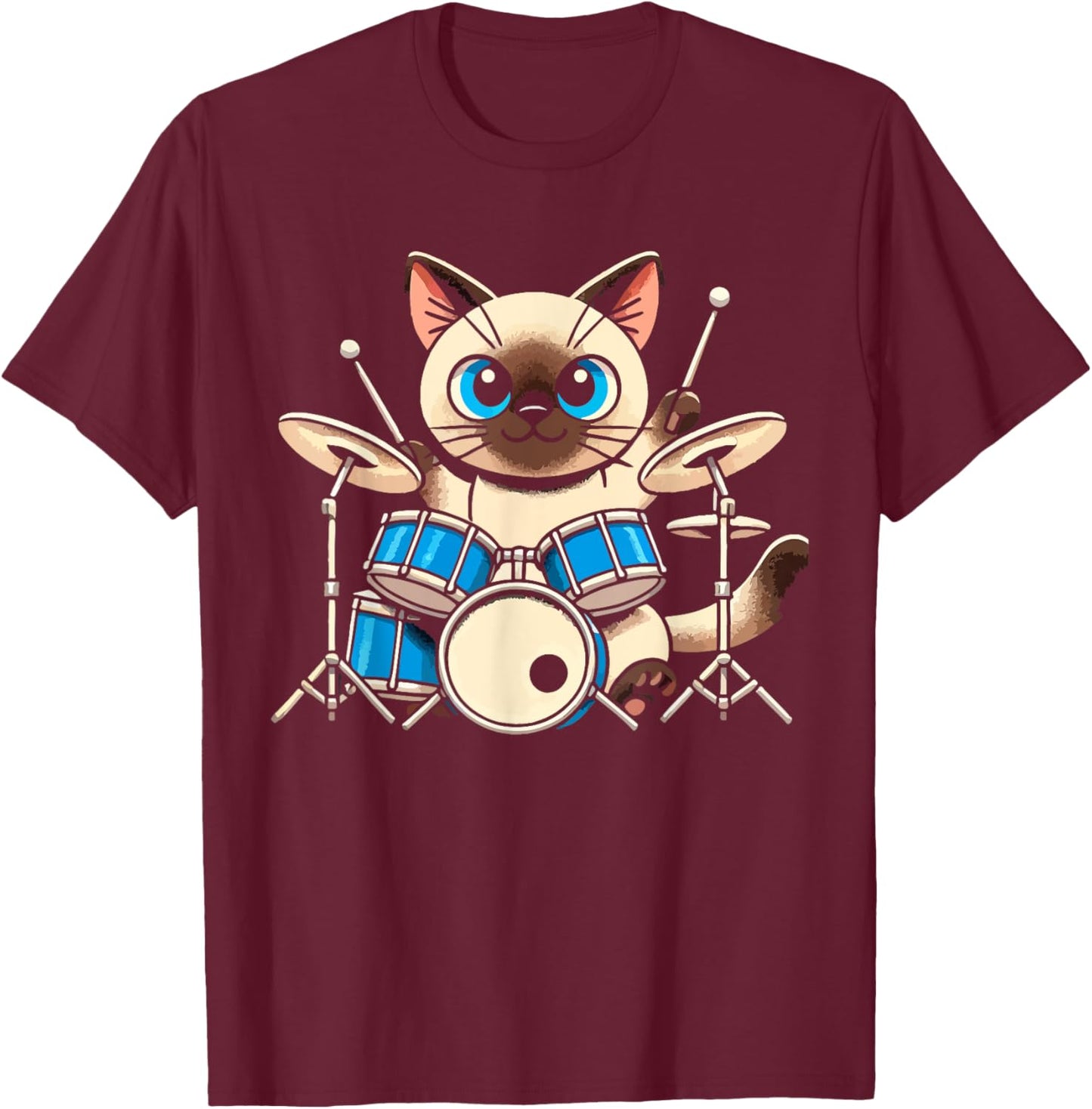 Siamese Cat Playing Drums Music Lover Women Kids T-Shirt - T-Shirt | Maroon