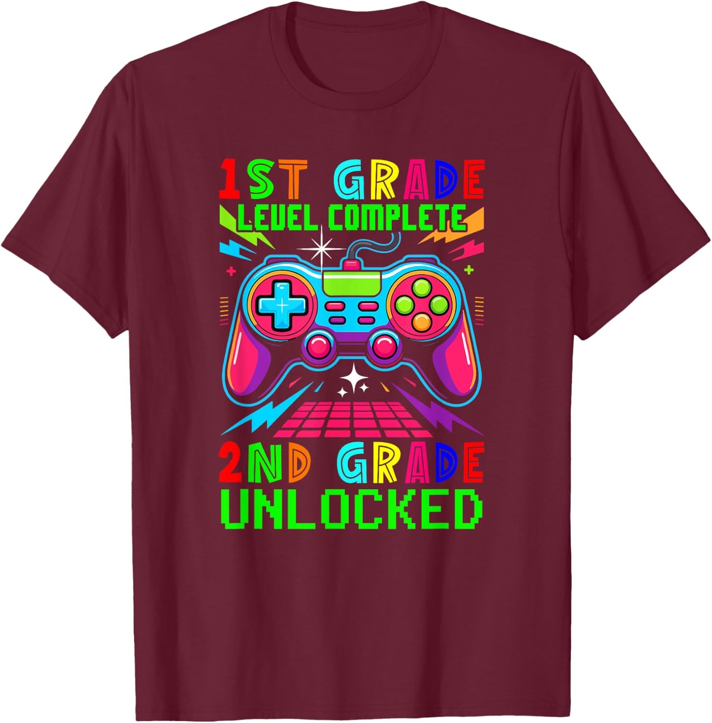 1st Grade Level Complete 2nd Grade Unlocked Gamer Students T-Shirt - T-Shirt | Maroon