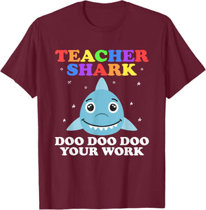 Funny Teacher Shark Shirt Teachers Appreciation Shark Doo Women T-Shirt - T-Shirt | Maroon