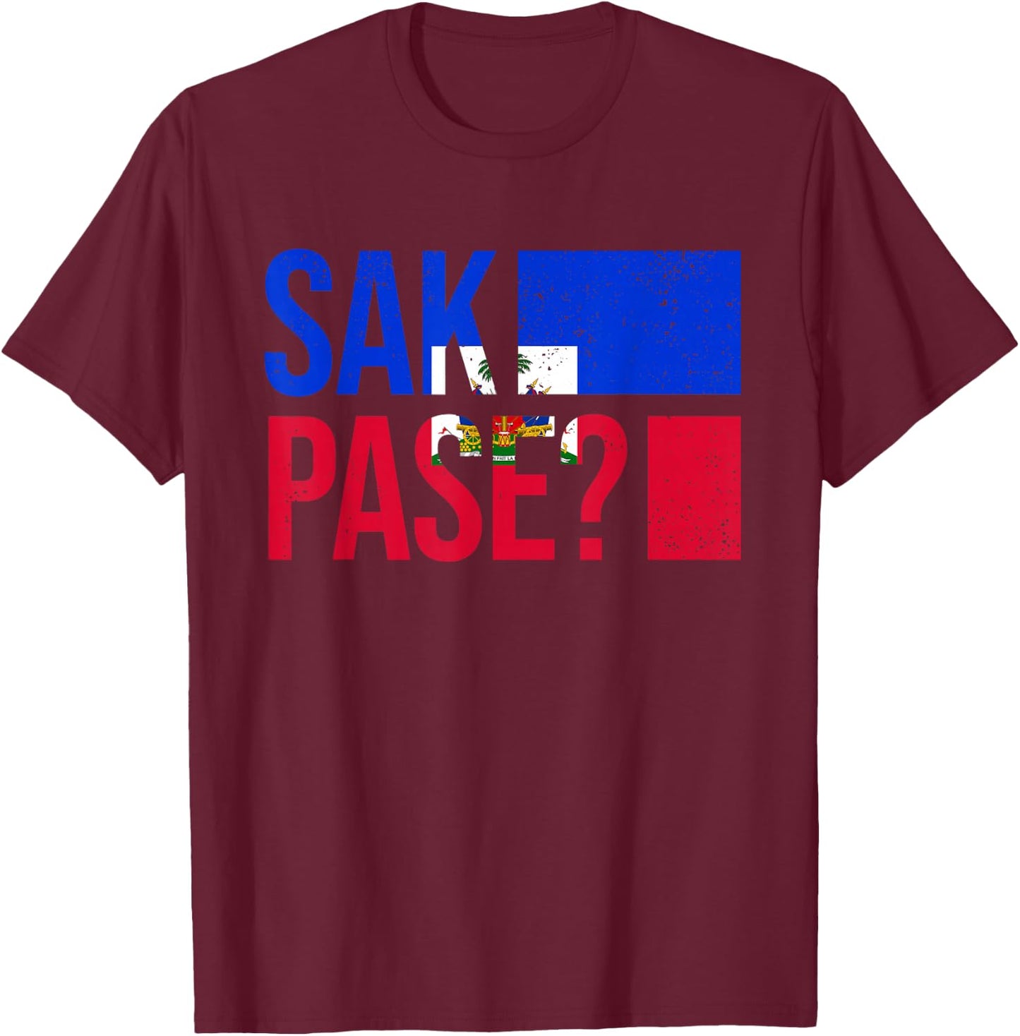 Haitian Flag Day Retro Creole Pride Haiti Flag Sak Pase T-Shirt - T-Shirt | Maroon