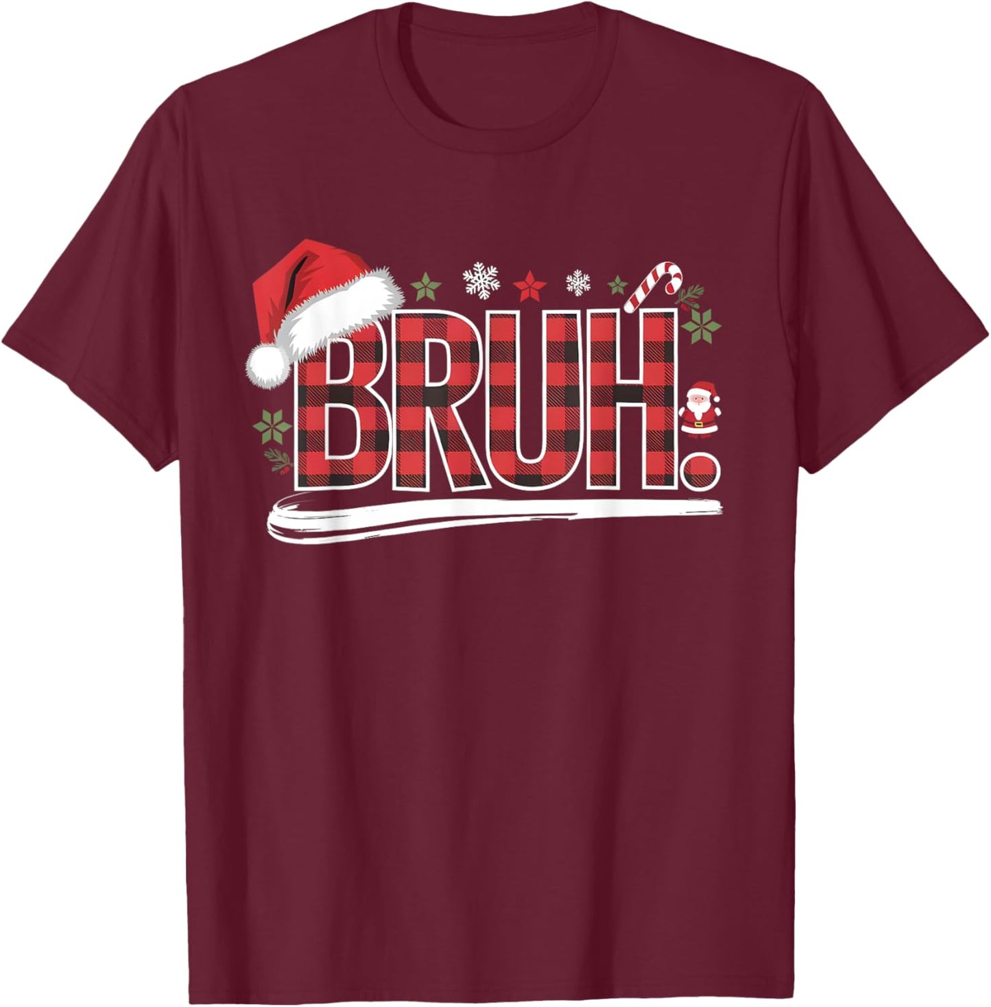 Bruh Christmas Plaid Gifts For Teens Boys Kids Xmas Pajamas T-Shirt - T-Shirt | Maroon