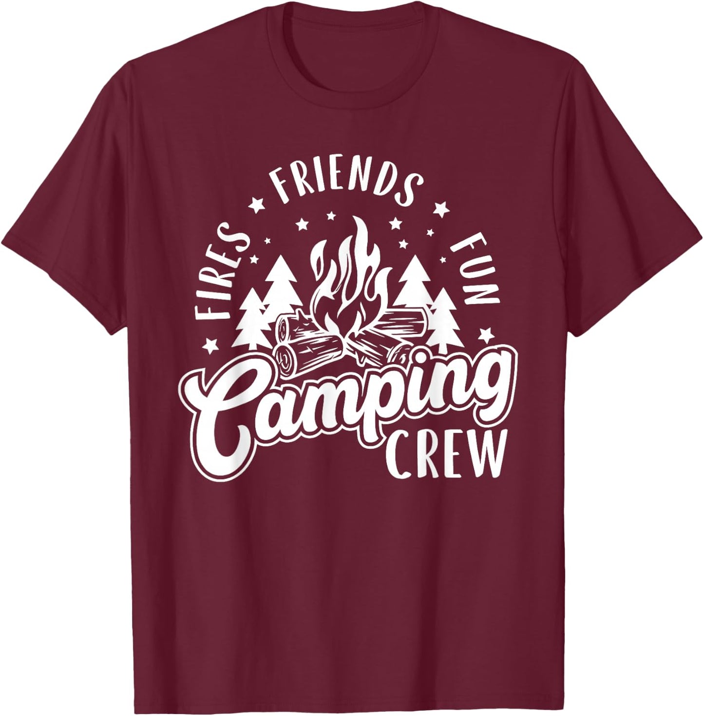 Fires Friends Fun Camping Crew Summer Camp Campfire Vacation T-Shirt - T-Shirt | Maroon