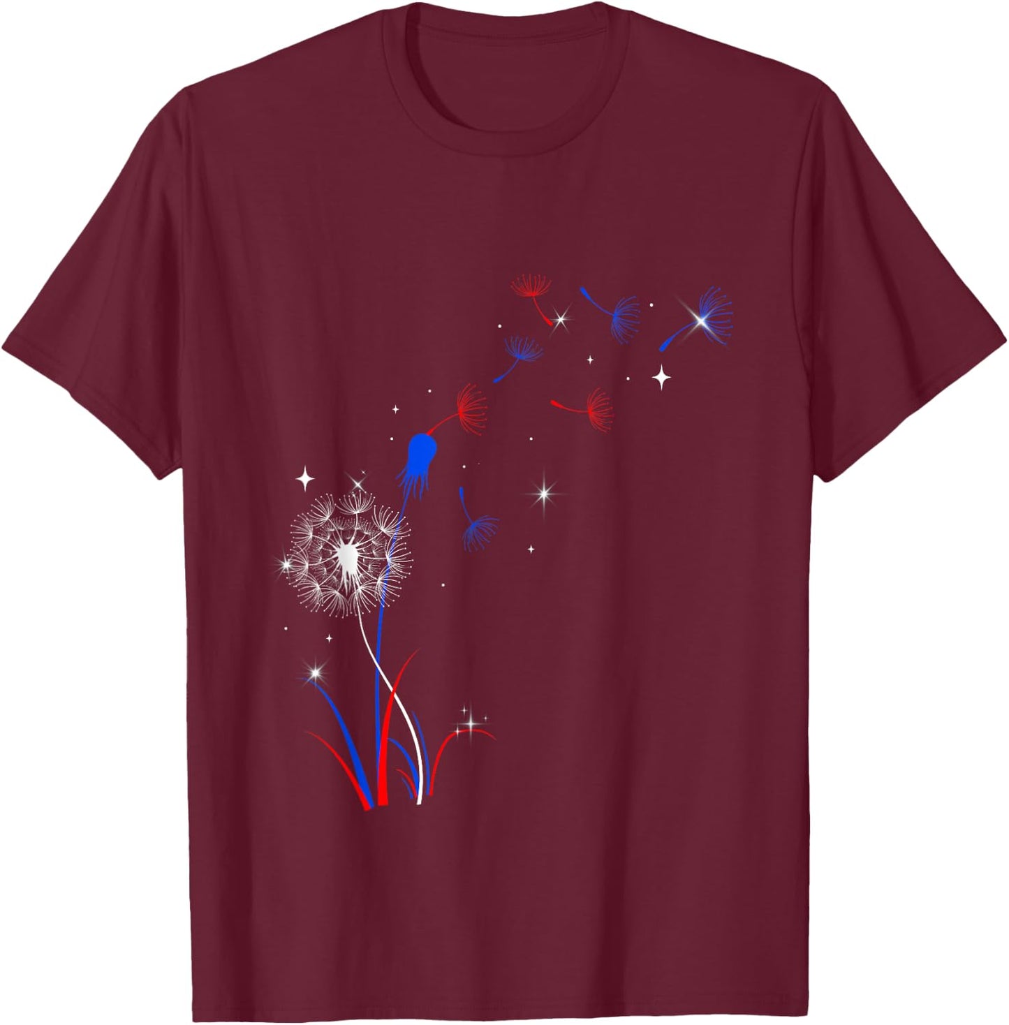Dandelion 4th Of July Cute Flower American Patriotic T-Shirt - T-Shirt | Maroon