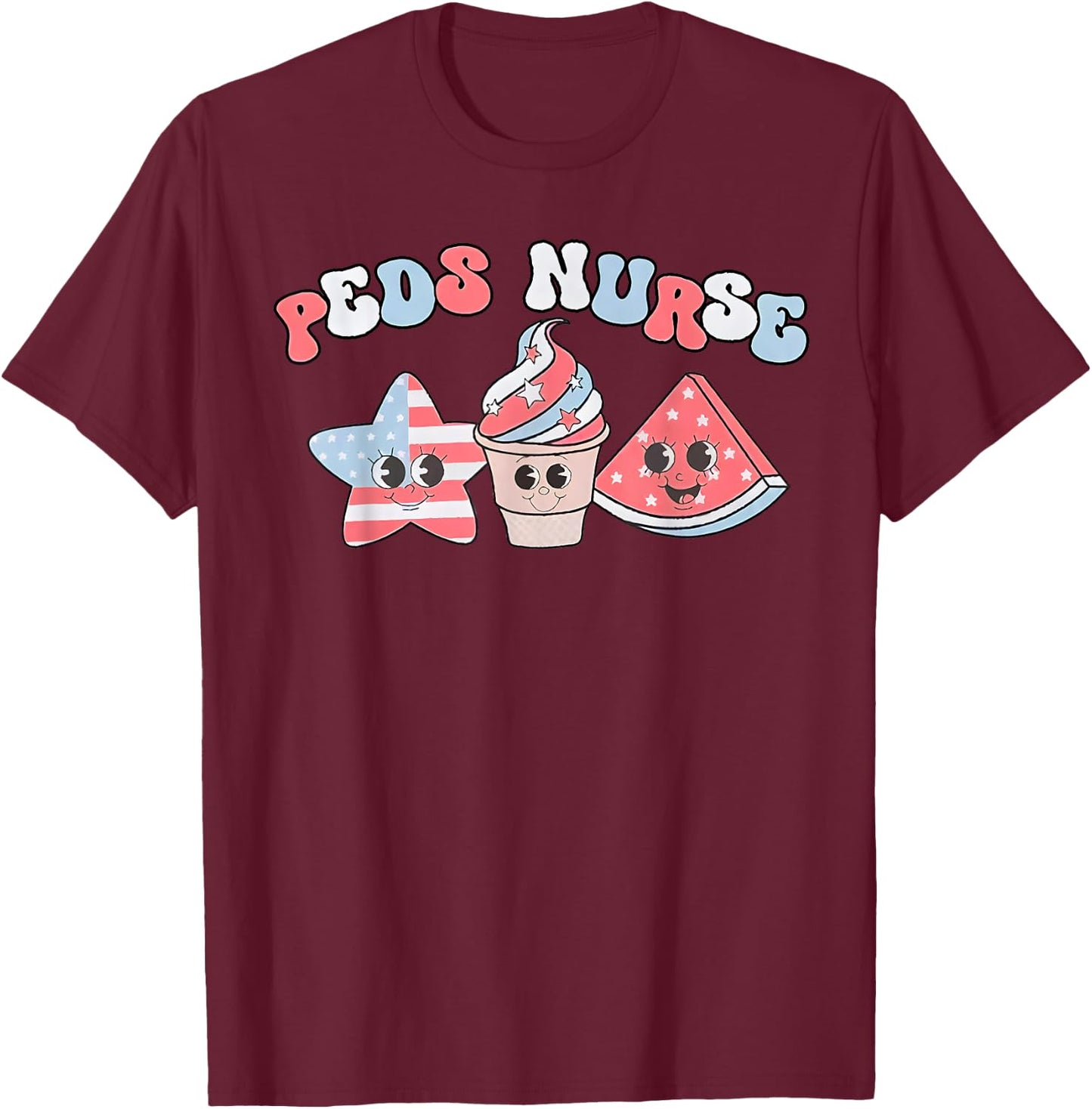 Retro Peds Crew 4th Of July Peds Pediatric Nurse T-Shirt - T-Shirt | Maroon
