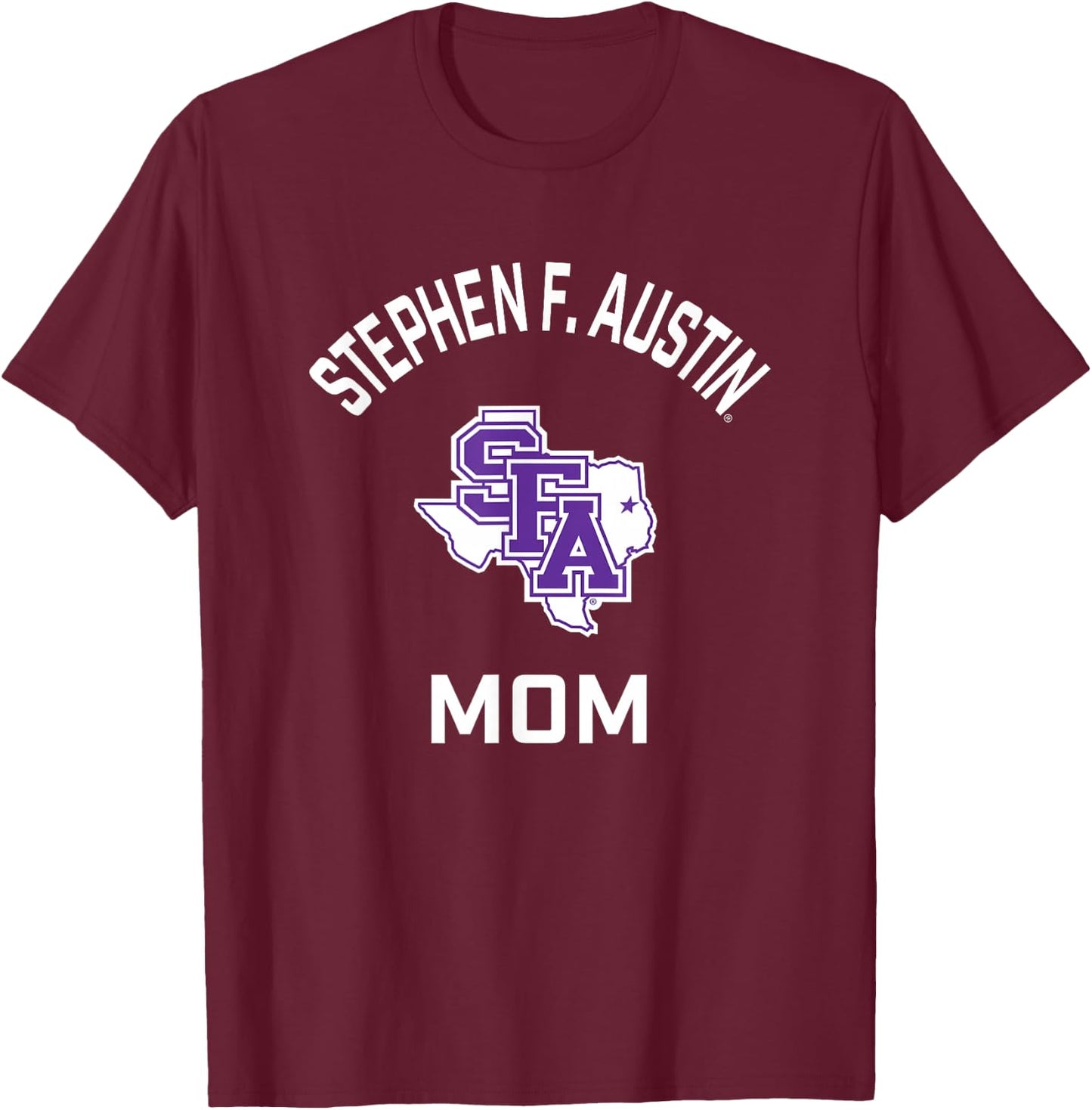 Stephen F. Austin State Lumberjacks Arched Mom T-Shirt - T-Shirt | Maroon