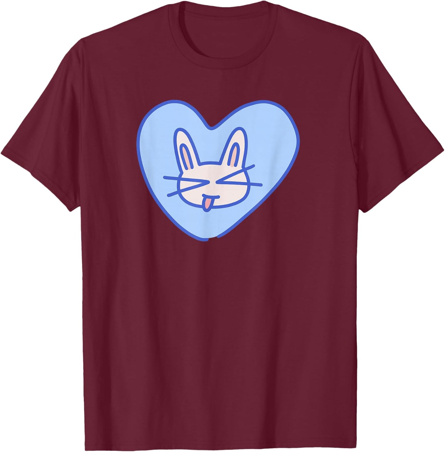 90s Y2K Cheeky Cat in Heart T-Shirt - T-Shirt | Maroon