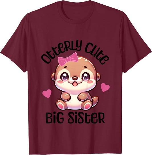 Big Sister Announcement Girl Otter T-Shirt - T-Shirt | Maroon